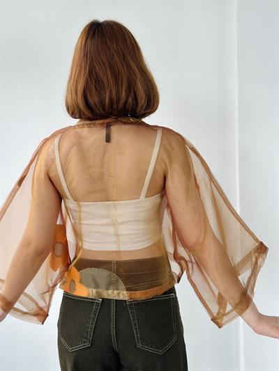 Retrobird Cinnamon Color Organza Design Mini Kimono