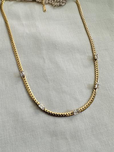 Retrobird Stone Detailed Gold Color Steel Necklace