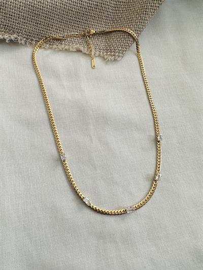 Retrobird Stone Detailed Gold Color Steel Necklace