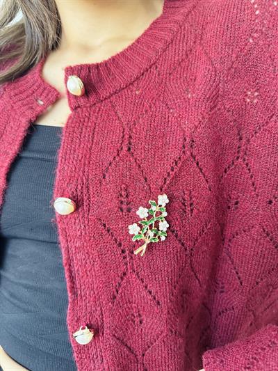 Retrobird Design Gold Color Pearl Tree Brooch Lapel Pin