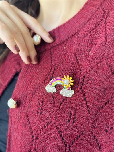 Retrobird Design Gold Rainbow Brooch Lapel Pin