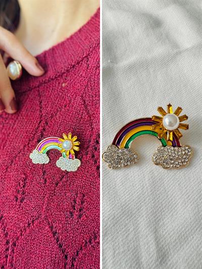 Retrobird Design Gold Rainbow Brooch Lapel Pin