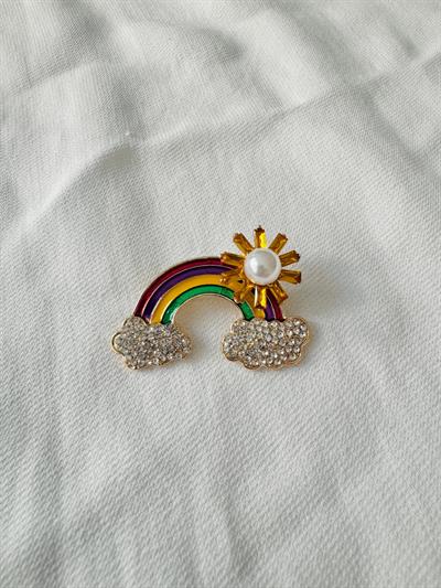 Retrobird Design Gold Rainbow Brooch Lapel Pin