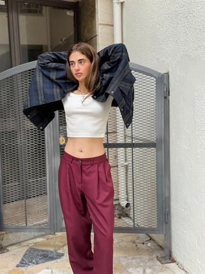 Retrobird Tasarım Bordo Athena Vintage Stripe Relax Pantolon