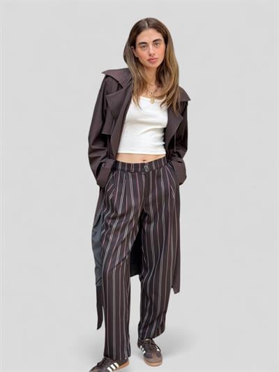 Retrobird Tasarım Koyu Kahve Athena Vintage Stripe Relax Pantolon