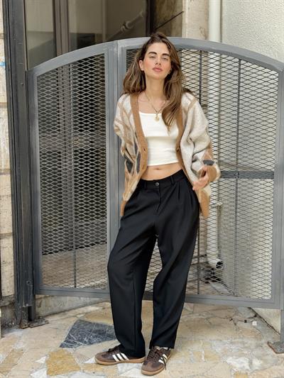 Retrobird Tasarım Siyah Athena Vintage Stripe Relax Pantolon