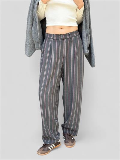 Retrobird Tasarım Koyu Gri Athena Vintage Stripe Relax Pantolon