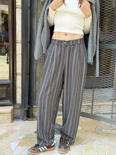 Retrobird Tasarım Koyu Gri Athena Vintage Stripe Relax Pantolon