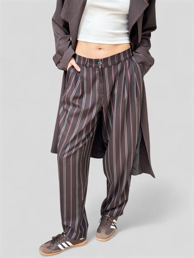 Retrobird Tasarım Koyu Kahve Athena Vintage Stripe Relax Pantolon