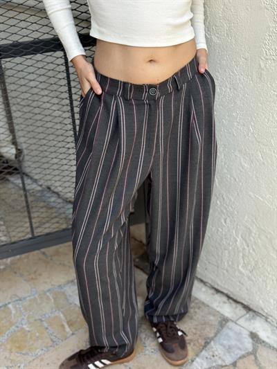 Retrobird Tasarım Koyu Gri Athena Vintage Stripe Relax Pantolon