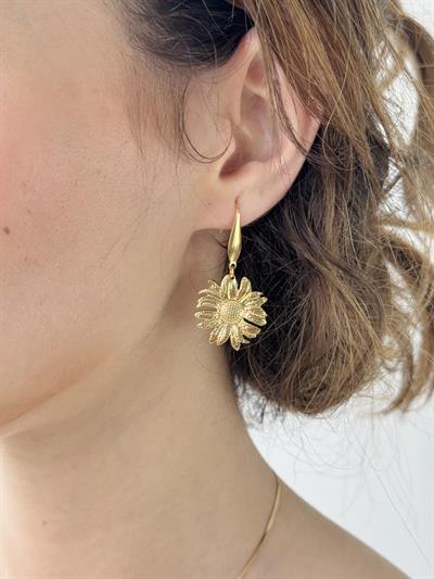 Retrobird Design Yellow Sunflower Brass Retro Model Earrings