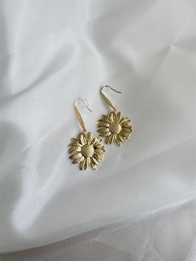Retrobird Design Yellow Sunflower Brass Retro Model Earrings