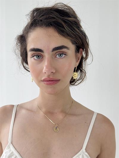 Retrobird Design Yellow Sunflower Brass Retro Model Earrings