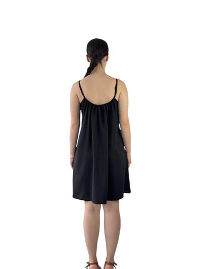 Retrobird Design Lace-Up Strappy Black Loose Cut Dress