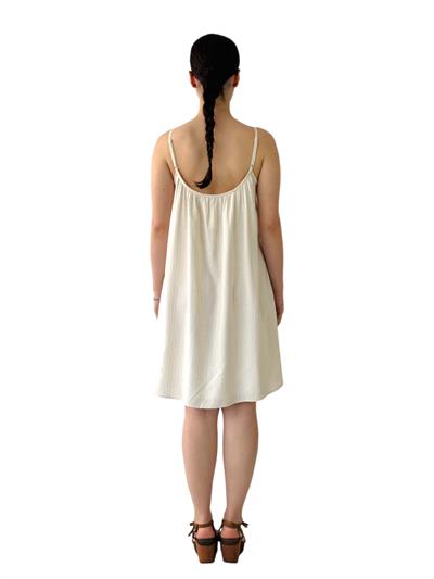 Retrobird Design Lace-Up Strappy Beige Loose Cut Dress