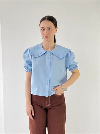 Retrobird Design Baby Collar Light Watermelon Sleeve Blue Shirt