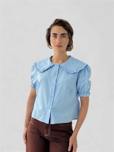 Retrobird Design Baby Collar Light Watermelon Sleeve Blue Shirt