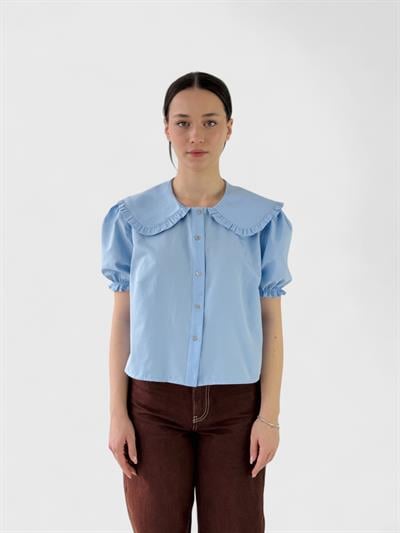 Retrobird Design Baby Collar Light Watermelon Sleeve Blue Shirt