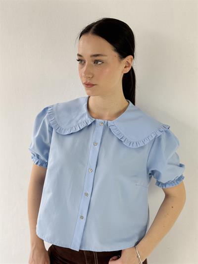 Retrobird Design Baby Collar Light Watermelon Sleeve Blue Shirt