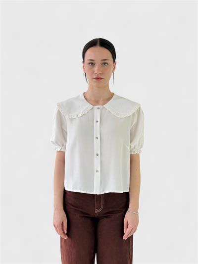 Retrobird Design Baby Collar Light Watermelon Sleeve White Shirt