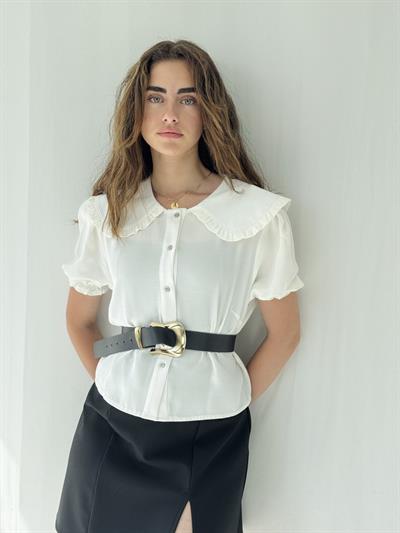 Retrobird Design Baby Collar Light Watermelon Sleeve White Shirt