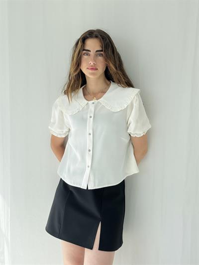 Retrobird Design Baby Collar Light Watermelon Sleeve White Shirt