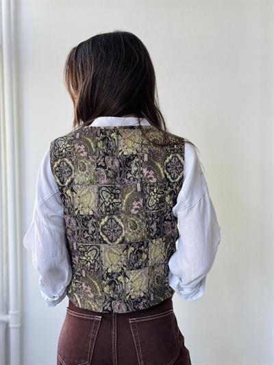 Retrobird Design Five-Button V-Neck Multicolored Classic Vest