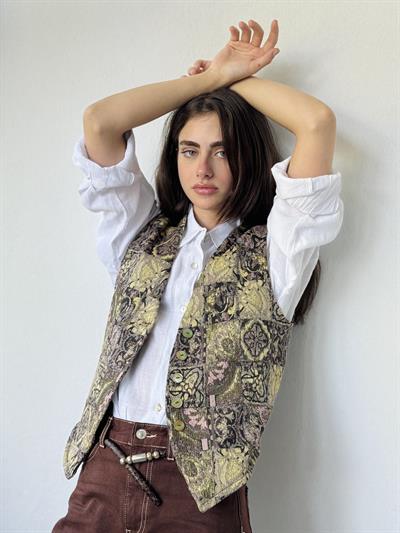 Retrobird Design Five-Button V-Neck Multicolored Classic Vest