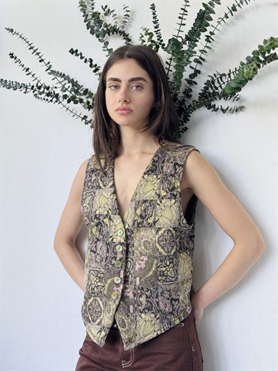 Retrobird Design Five-Button V-Neck Multicolored Classic Vest