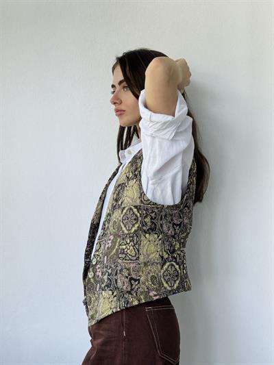 Retrobird Design Five-Button V-Neck Multicolored Classic Vest