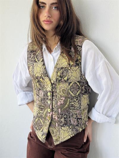 Retrobird Design Five-Button V-Neck Multicolored Classic Vest
