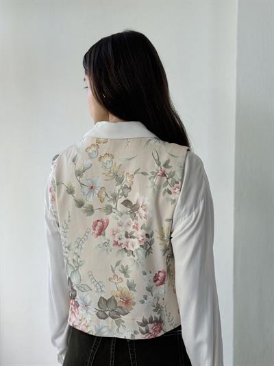 Retrobird Design Five-Button V-Neck Classic Cream Vest