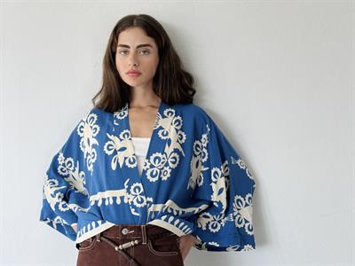 Retrobird Design Bohemian Patterned Dark Blue Mini Kimono