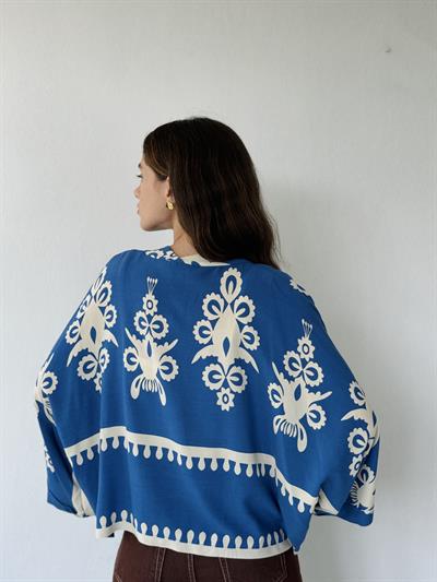 Retrobird Design Bohemian Patterned Dark Blue Mini Kimono
