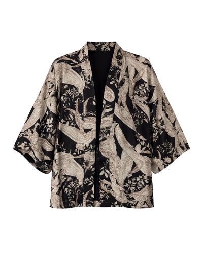 Retrobird Tasarım Boho Desen Siyah Mini Kimono