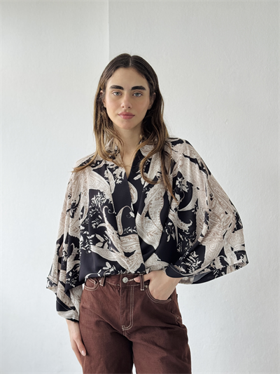 Retrobird Tasarım Boho Desen Siyah Mini Kimono