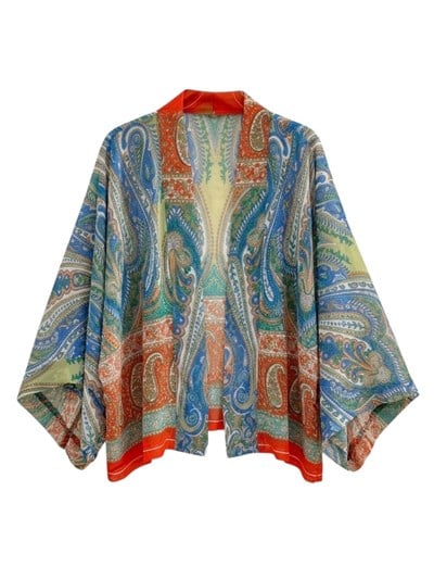 Retrobird Tasarım Boho Desen Turuncu Mini Kimono