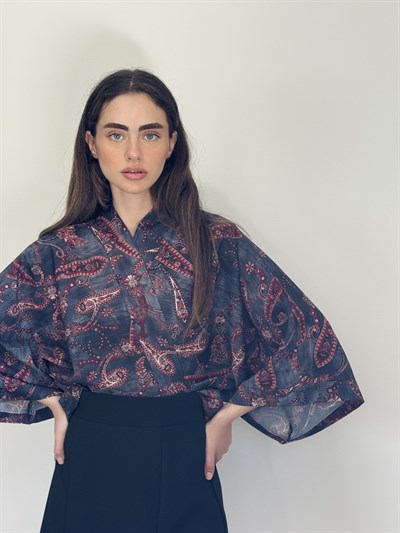 Retrobird Tasarım Mürdüm Boho Mini Kimono