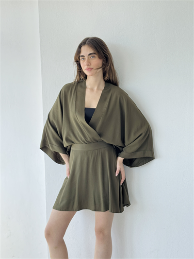 Retrobird Haki Tasarım Boho Mini Kimono