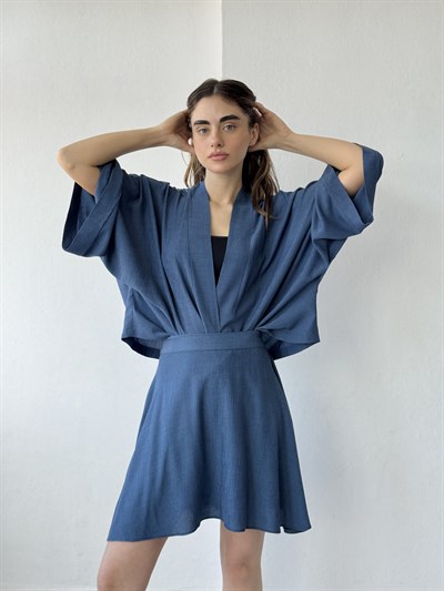 Retrobird Blue Design Boho Mini Kimono