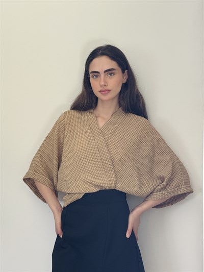 Retrobird Tasarım Kahverengi Boho Mini Kimono