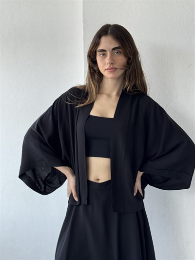 Retrobird Black Design Boho Mini Kimono