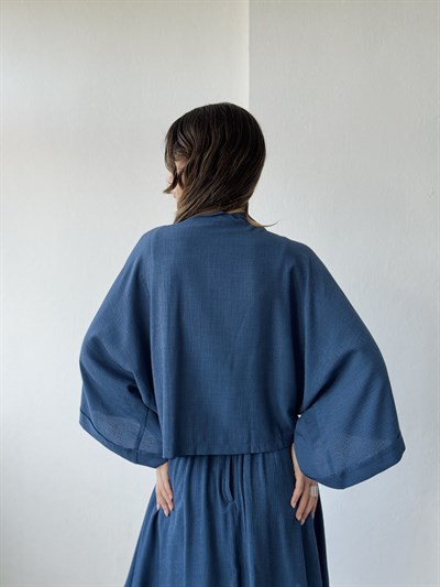 Retrobird Blue Design Boho Mini Kimono