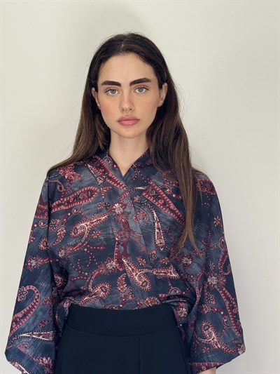 Retrobird Tasarım Mürdüm Boho Mini Kimono