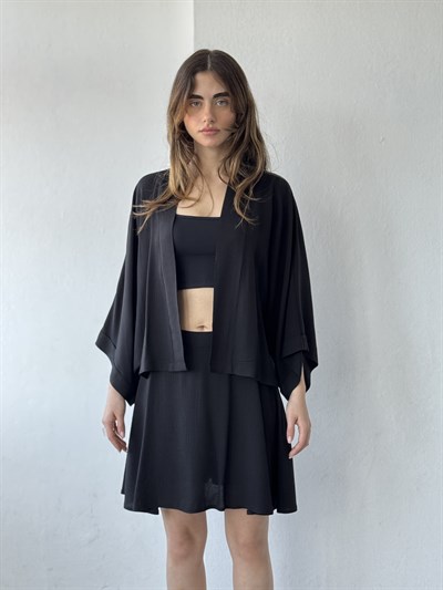 Retrobird Black Design Boho Mini Kimono