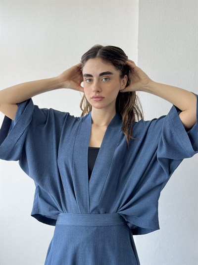 Retrobird Blue Design Boho Mini Kimono