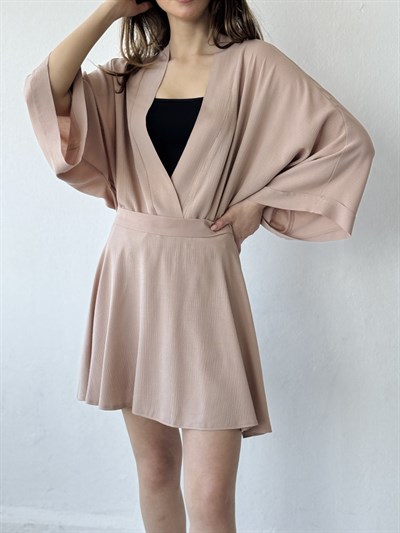 Retrobird Cream Design Boho Mini Kimono