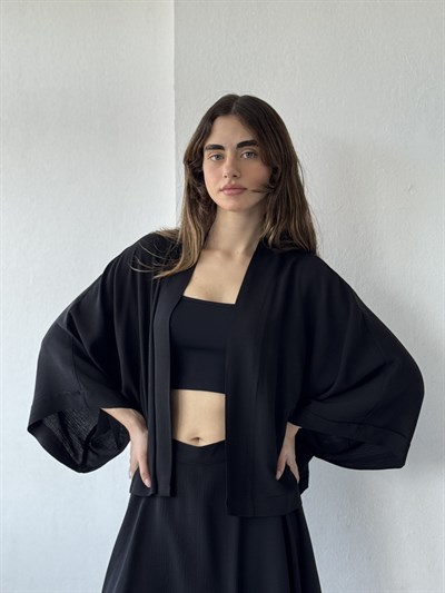 Retrobird Black Design Boho Mini Kimono