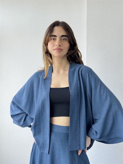 Retrobird Blue Design Boho Mini Kimono