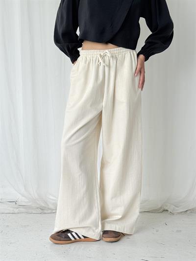 Retrobird Tasarım Bol Kesim Ekru Relax Pantolon